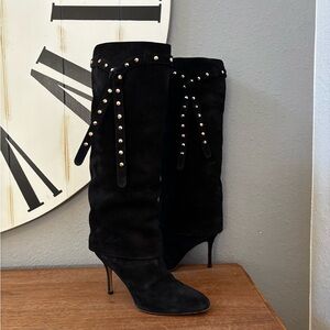 Valentino Garavani Rockstud Tie Foldover Knee-Length Boots 39.5